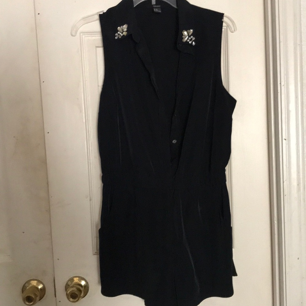 Black romper with jewel accents
